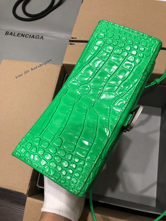 Balenciaga專櫃爆款大號手提女包 巴黎世家升級版鱷魚鮮綠色銀扣Hourglass沙漏包 fyj1666